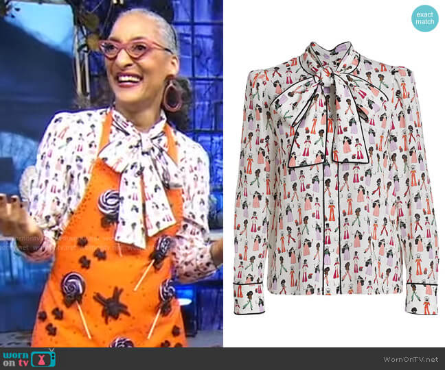 Alice + Olivia Jeannie Tieneck Silk Blouse worn by Carla Hall on Good Morning America