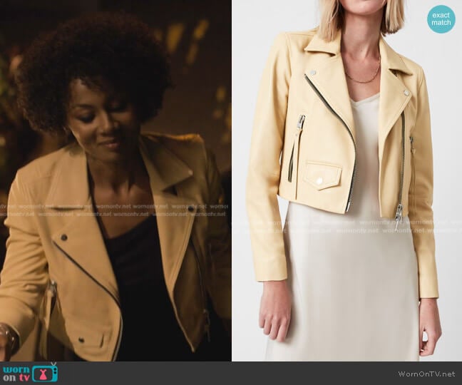 All Saints Elora Leather Biker Jacket worn by Jax Stewart (Emayatzy Corinealdi) on Reasonable Doubt