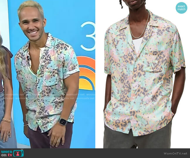 All Saints Ligularia Floral Short Sleeve Button-Up Camp Shirt worn by Carlos PenaVega on Today