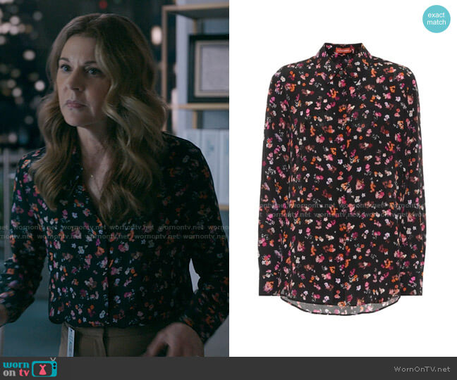 Altuzarra Chika Floral-print Silk Crepe De Chine Shirt In Black worn by Kit Voss (Jane Leeves) on The Resident