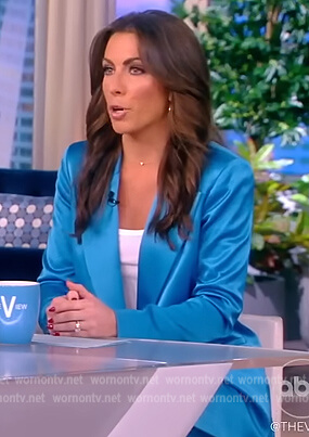 Alyssa’s blue satin blazer and pants on The View