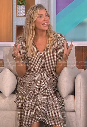 Amanda's brown check embroidered dress on The Talk