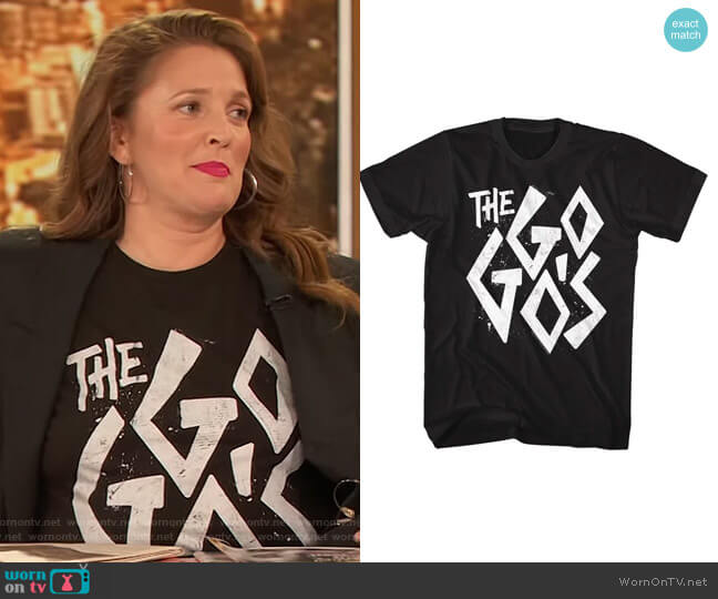 American Classics The Go-Go's Distressed Logo Black T-Shirt worn by Drew Barrymore on The Drew Barrymore Show