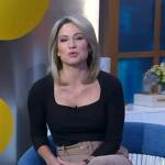 Amy’s black square neck sweater and beige pants on Good Morning America