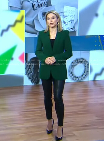 Amy’s green blazer and black leather pants on Good Morning America