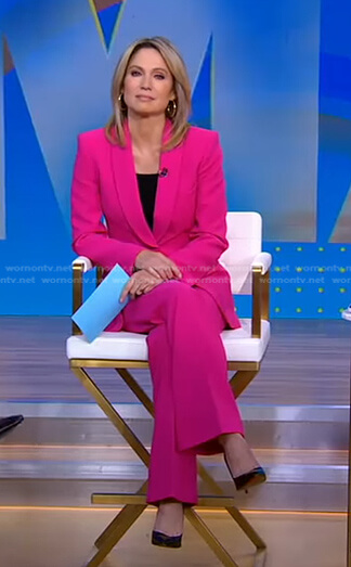Amy’s pink shawl collar blazer and pants on Good Morning America