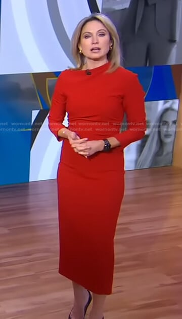 Amy's red long sleeve dress on Good Morning America