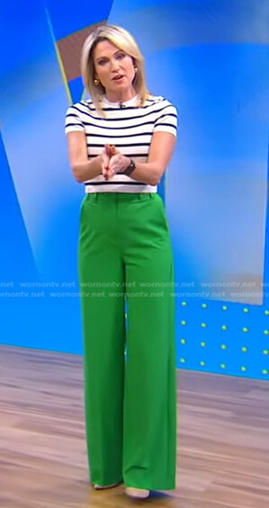 Amy’s white striped tee and green pants on Good Morning America