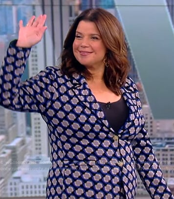 Ana’s blue geometric print blazer and pants on The View