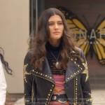 Ana’s cactus print dress and star studded leather jacket on Monarch