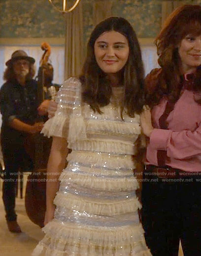Ana's cream sequin ruffled dress on Monarch
