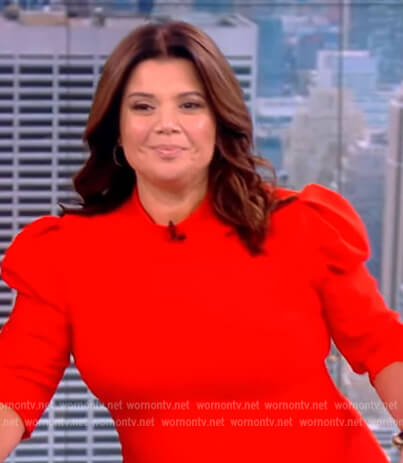 Ana's red peplum puff sleeve jumpsuit on The View