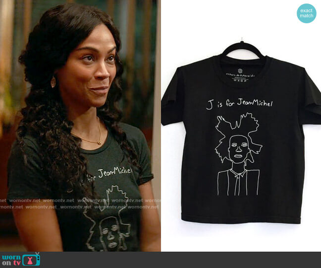 Anchors n Asteroids J is for Jean Michel T-shirt worn by Amy Wheeler (Zoe Saldana) on From Scratch