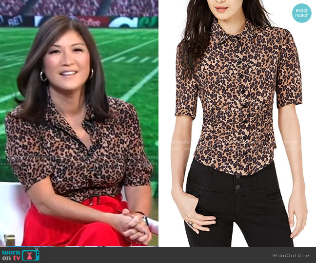 Nanette Lepore Leopard Print Button Down Blouse worn by Juju Chang on Good Morning America