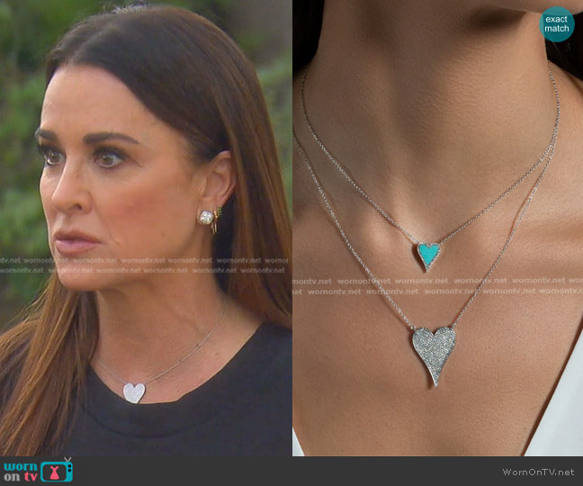 Anne Sisteron 14kt White Gold Diamond  Modern Pave Heart Necklace worn by Kyle Richards on The Real Housewives of Beverly Hills