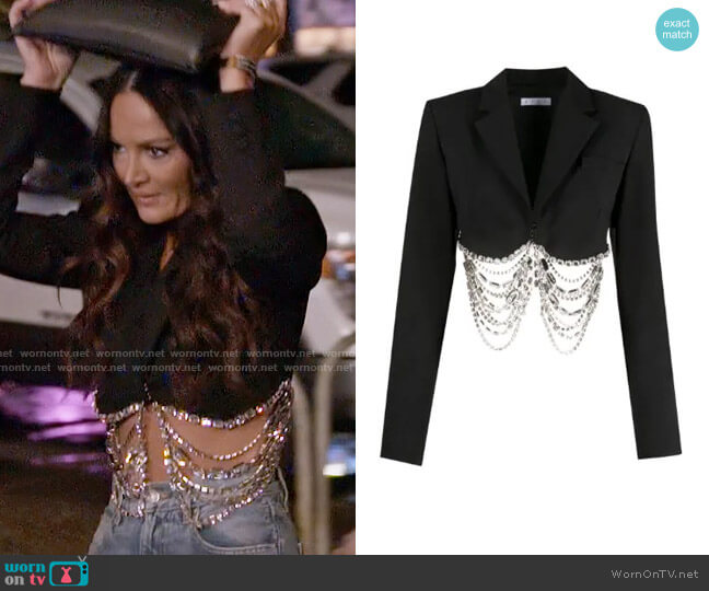 Area Crystal Fringe Cropped Jacket worn by Lisa Barlow on The Real Housewives of Salt Lake City