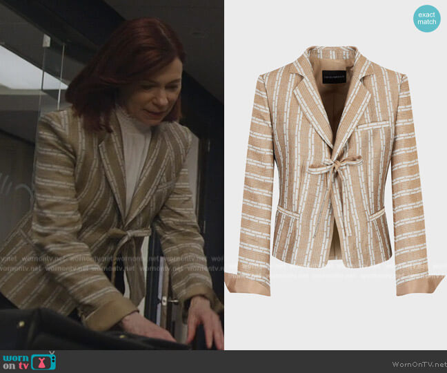 Emporio Armani Jacket with lapels and striped ties in linen blend jacquard worn by (Carrie Preston) on The Good Fight