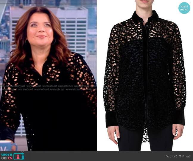 Akris Punto Butterfly Wing Cutout Velvet Button-Up Shirt worn by Ana Navarro on The View