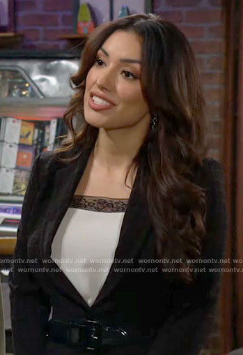 Audra's white top with black lace trim on The Young and the Restless