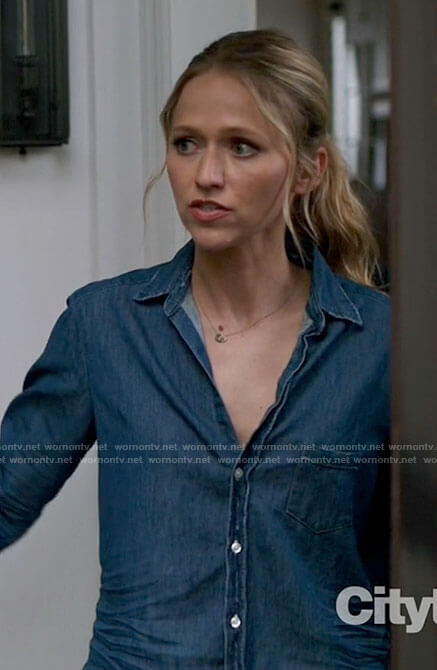 Avery’s denim button up shirt on Chicago Med