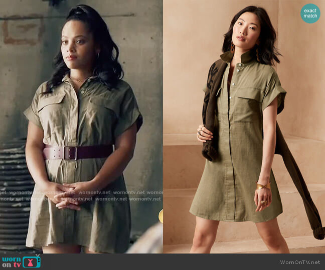 Darla’s olive green shirtdress on Queen Sugar