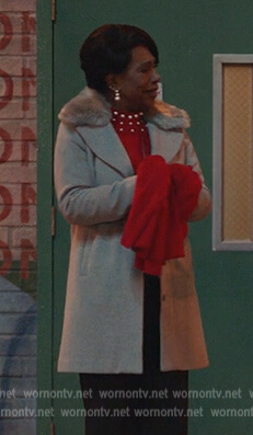 Barbara's gray shearling collar coat on Abbott Elementary