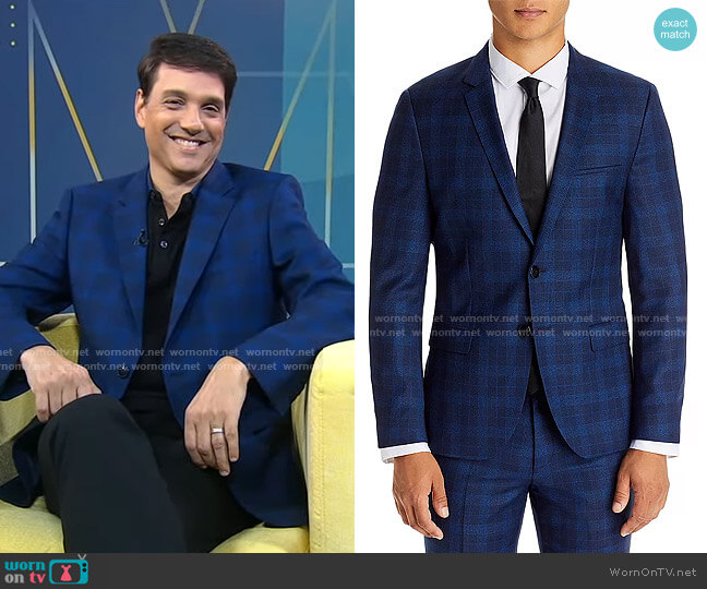 Hugo Boss Arti Blue Plaid Extra Slim Fit Suit Jacket worn by Ralph Macchio on Good Morning America
