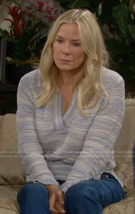 Brooke’s blue marled polo sweater on The Bold and the Beautiful