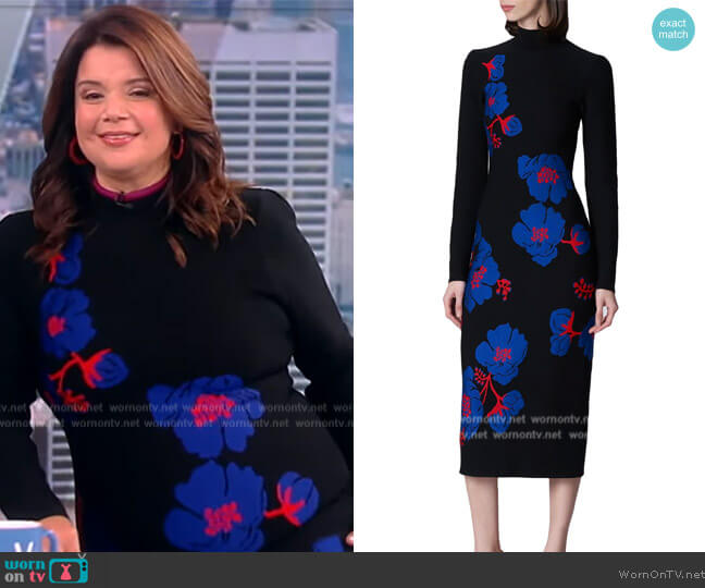 Carolina Herrera Long Sleeve Floral Jacquard Midi Dress worn by Ana Navarro on The View