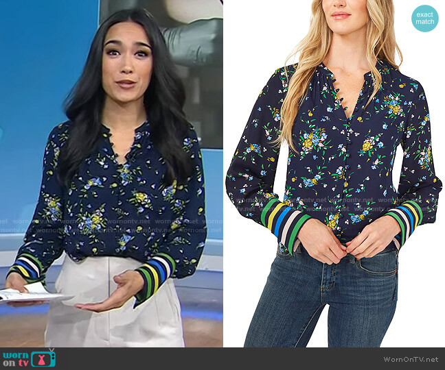 Cece Bouquet Print Blouse worn by Emilie Ikeda on Today