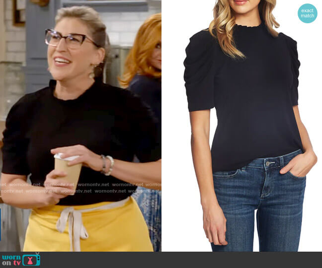 CeCe Puff Sleeve Crepe Top worn by Kat Silver (Mayim Bialik) on Call Me Kat