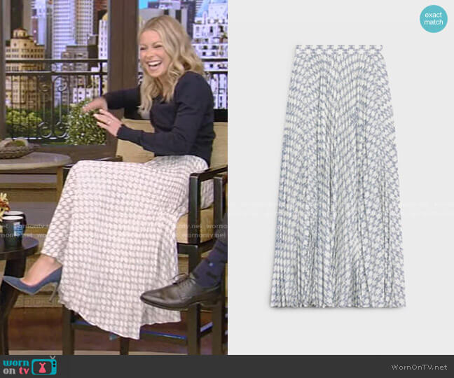 Celine Sun Pleated Skirt in Crepe de Chine worn by Kelly Ripa on Live with Kelly and Ryan
