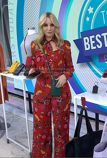 Chassie Post’s red floral tie neck jumpsuit on Today