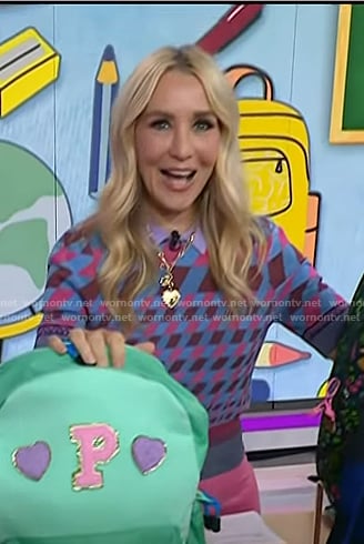 Chassie’s geometric polo sweater and pink pants on Today