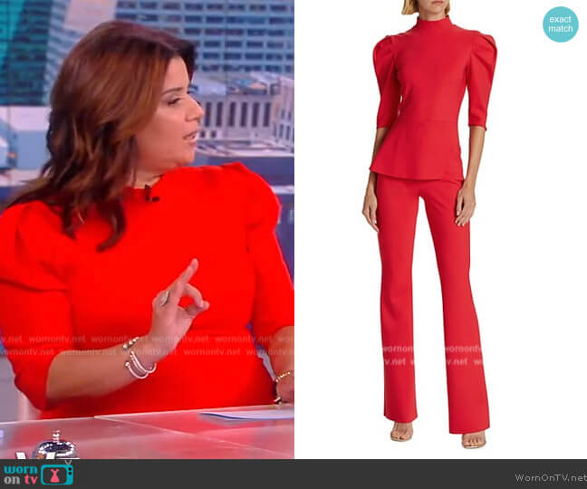 WornOnTV: Ana’s red peplum puff sleeve jumpsuit on The View | Ana ...