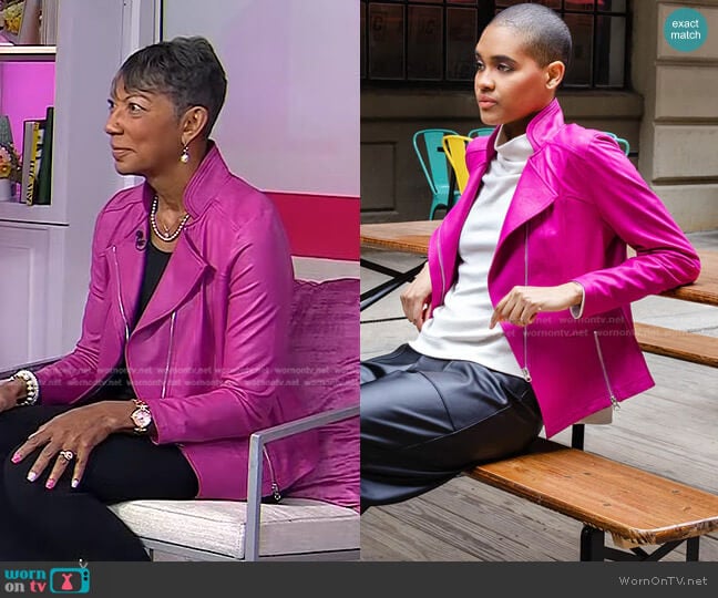 Clara Sunwoo Liquid Leather Signature Jacket in Magenta worn by Ricki Fairley on Today