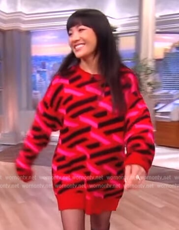 Constance Wu’s pink printed sweater dress on The View