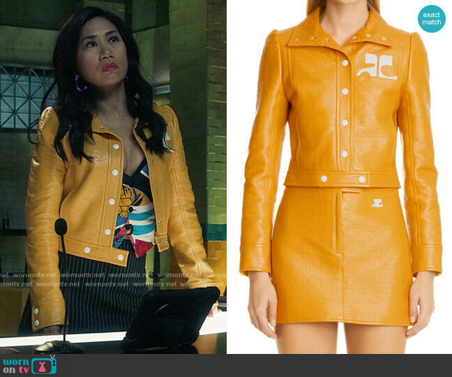 Courreges Logo Patch Coated Stretch Cotton Crop Jacket worn by Melody Bayani (Liza Lapira) on The Equalizer