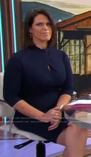 Dana Jacobson's navy keyhole dress on CBS Saturday Morning