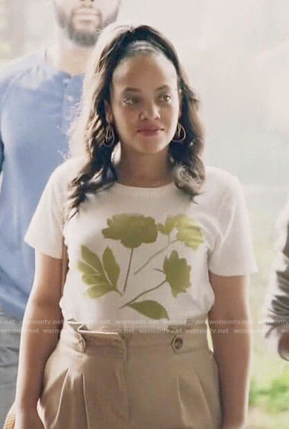 Darla’s green flower graphic t-shirt on Queen Sugar