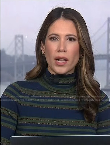 Deirdre Bosa's metallic striped turtlneck sweater on NBC News Daily