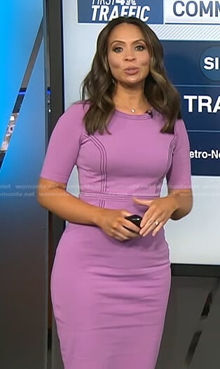 Adelle's purple sheath dress with black stitching on Today