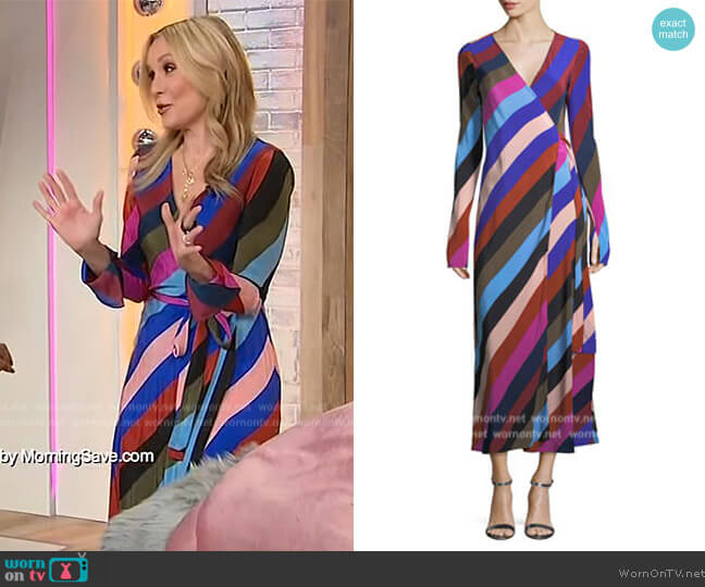 Diane von Furstenberg Long-Sleeve Striped Silk Wrap Dress worn by Chassie Post on Sherri