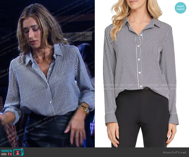 DKNY Stripe Long Sleeve Button-Up Top worn by Sloan (Jessica Michel Serfaty) on Days of our Lives