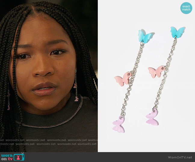 Dolls Kill Soar Someday Butterfly Earrings worn by Delilah (Laya DeLeon Hayes) on The Equalizer