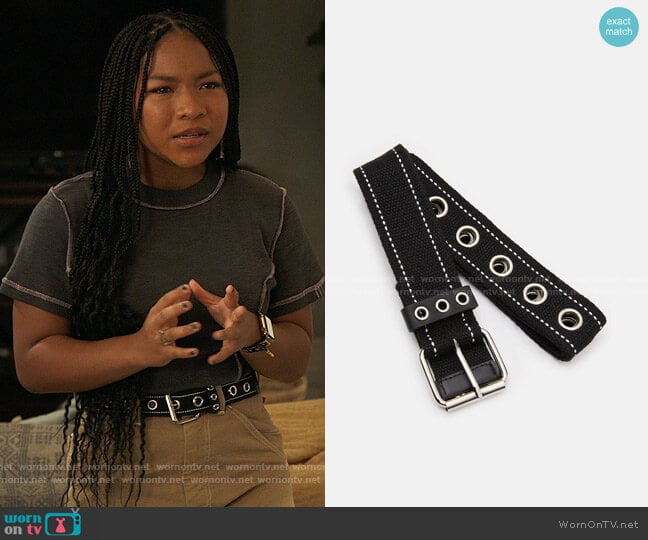 Dolls Kill No Stopping Canvas Belt worn by Delilah (Laya DeLeon Hayes) on The Equalizer