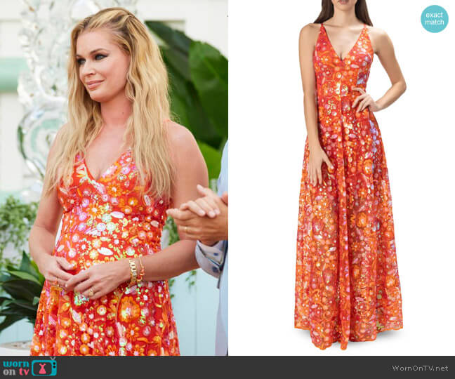 Dress the Population Ariyah Gown in Poppy Multi worn by Rebecca Romijn on The Real Love Boat