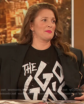 Drew’s black printed shirt on The Drew Barrymore Show