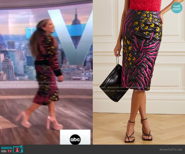 Dries Van Noten Quilted Metallic Shell and Jacquard Midi Skirt worn by Sunny Hostin on The View