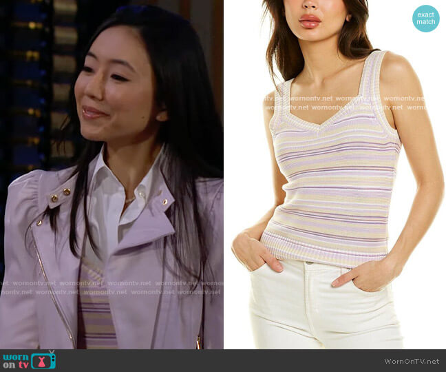 Ecru Space Dyed Stripe Sweater Tank worn by Allie Nguyen (Kelsey Wang) on The Young and the Restless